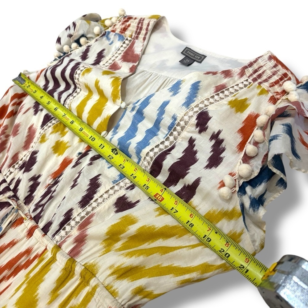 Point Sur J.Crew Cream Multi Color Pom Pom Tiered Midi Dress - Size 14 - Picture 4 of 11